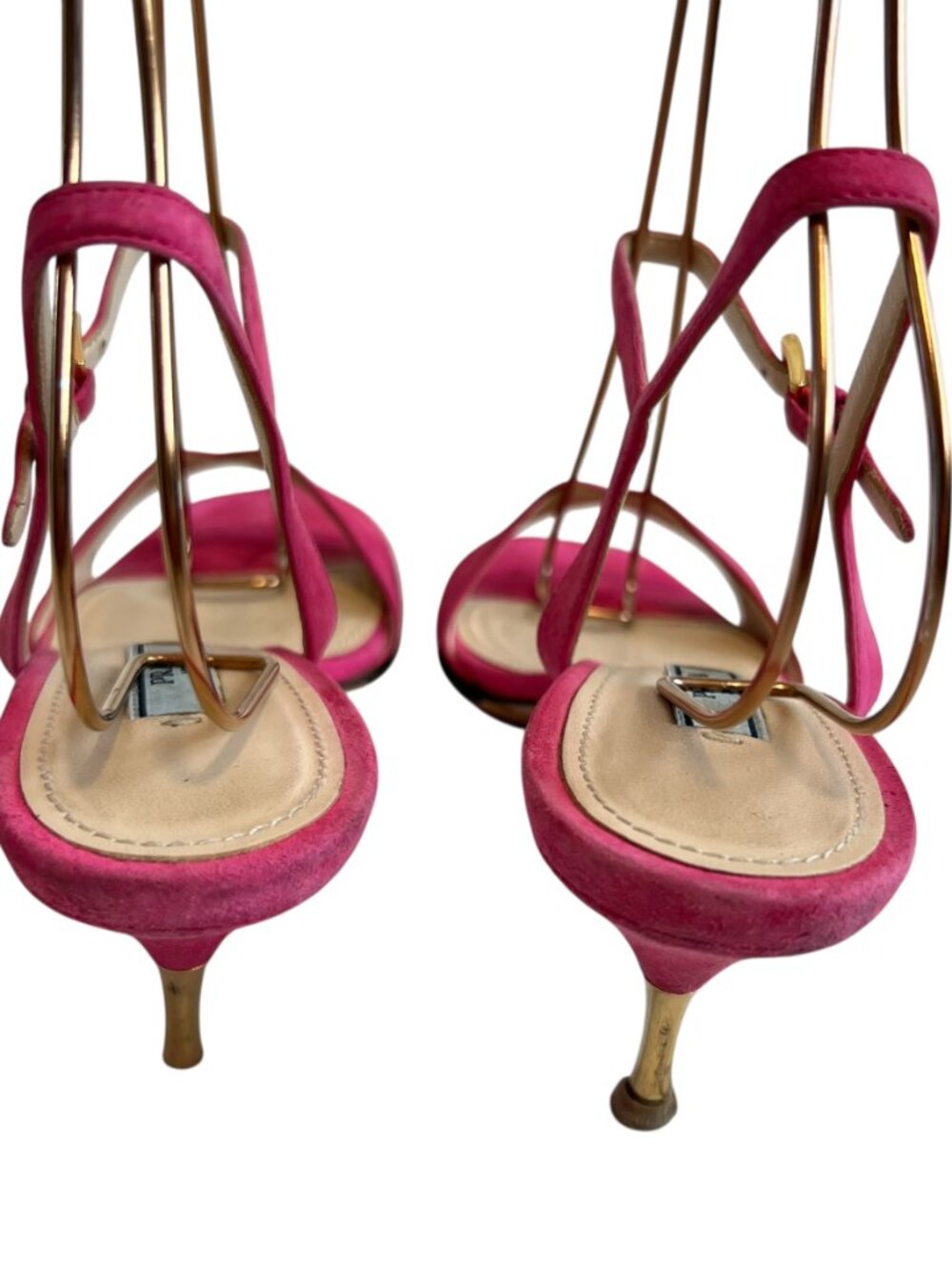 Prada high heel sandals pink suede 37.5 square toe ankle strap - Picture 4 of 15